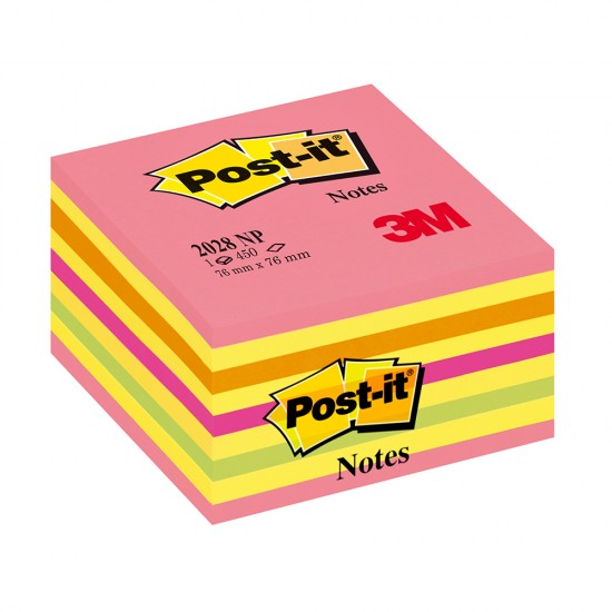 Notite adezive, Post-it, Lollipop, 76 x 76 mm, neon, 450 file